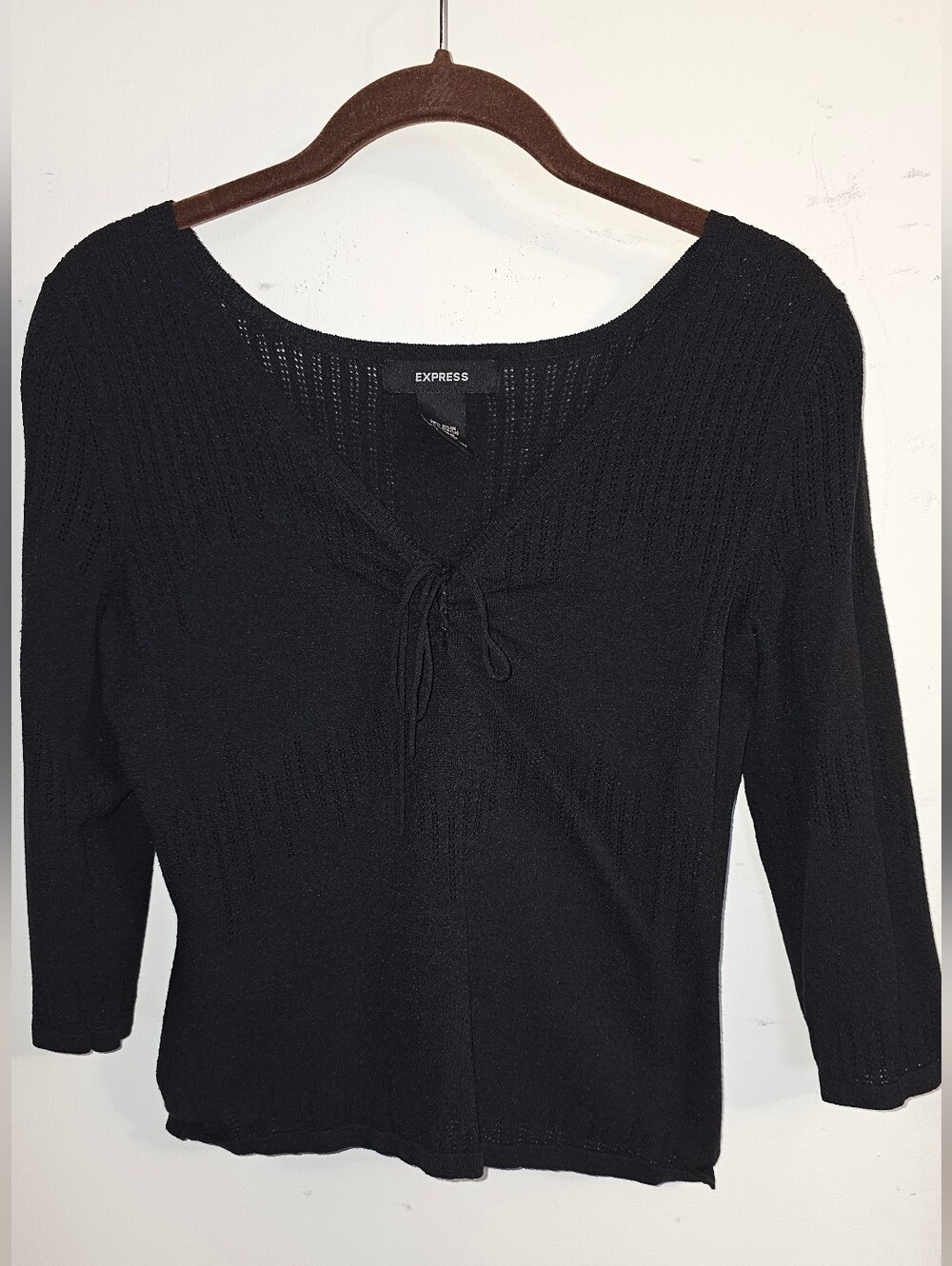 Express Black Long-Sleeve Tie-Front Knit Top